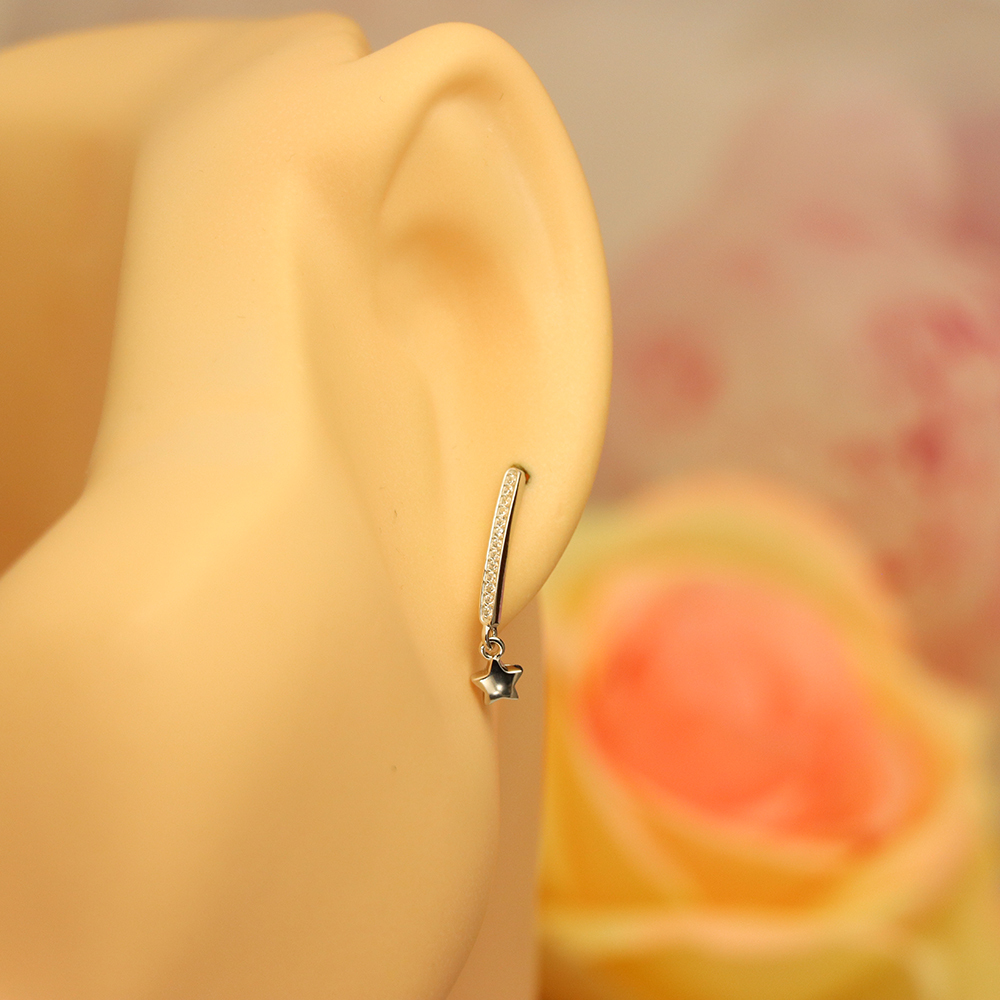Dainty Sparkling Star Earrings, S925 Sterling Silver Zircon Dangle Ear Drops, Dreamy Celestial Jewelry Gift for Women