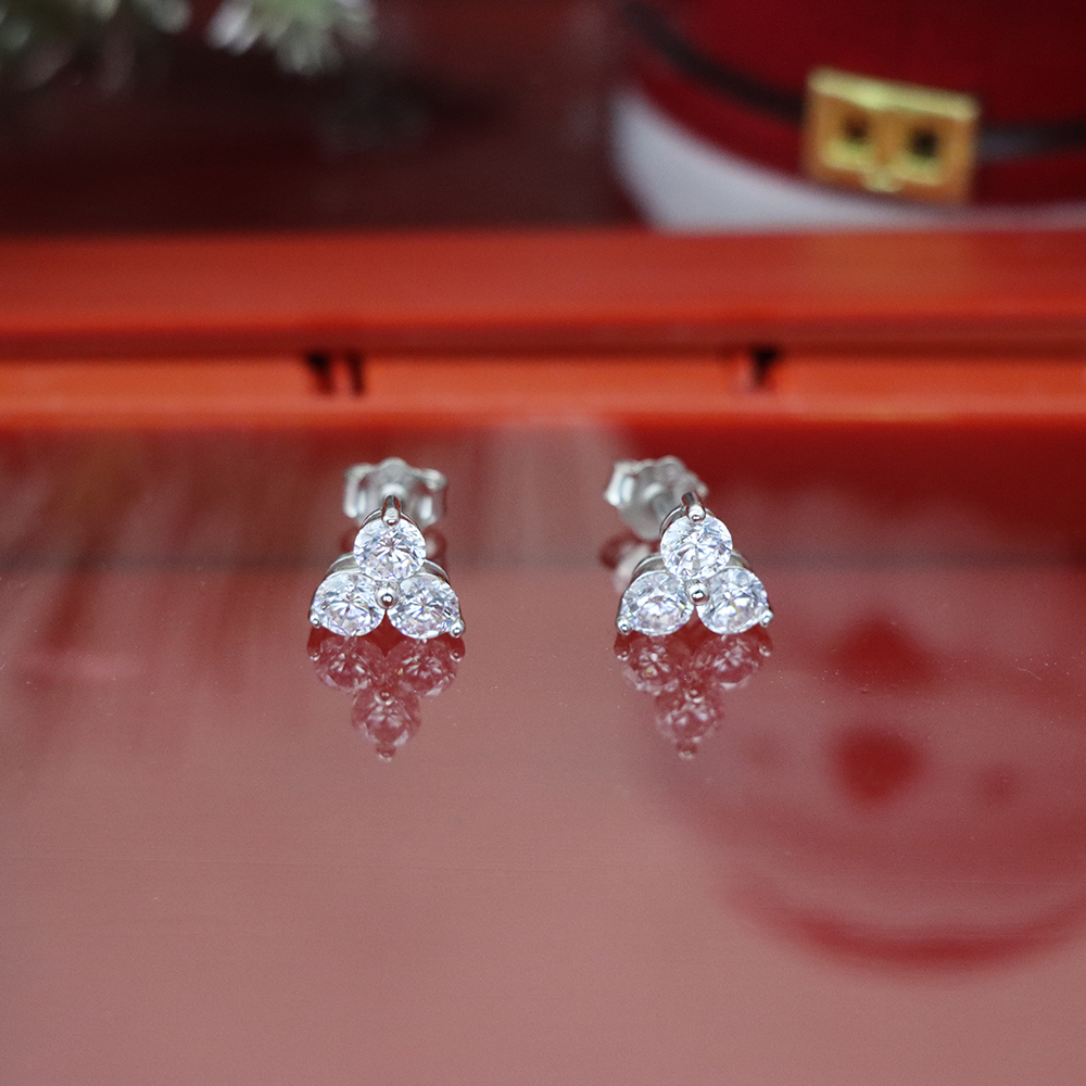 S925 Sterling Silver Stud Earrings for Women, Diamond-inlaid Geometric Earring