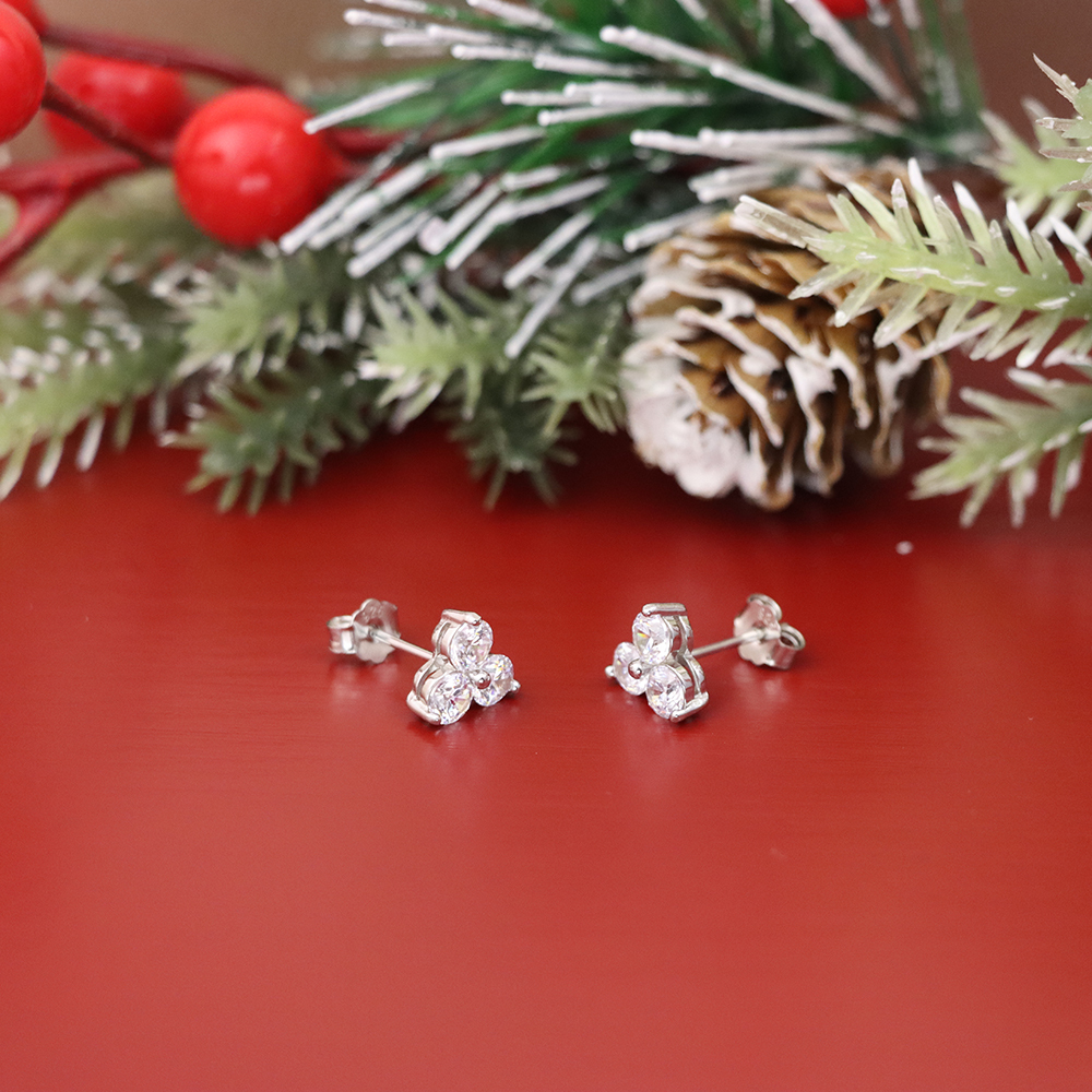 S925 Sterling Silver Stud Earrings for Women, Diamond-inlaid Geometric Earring