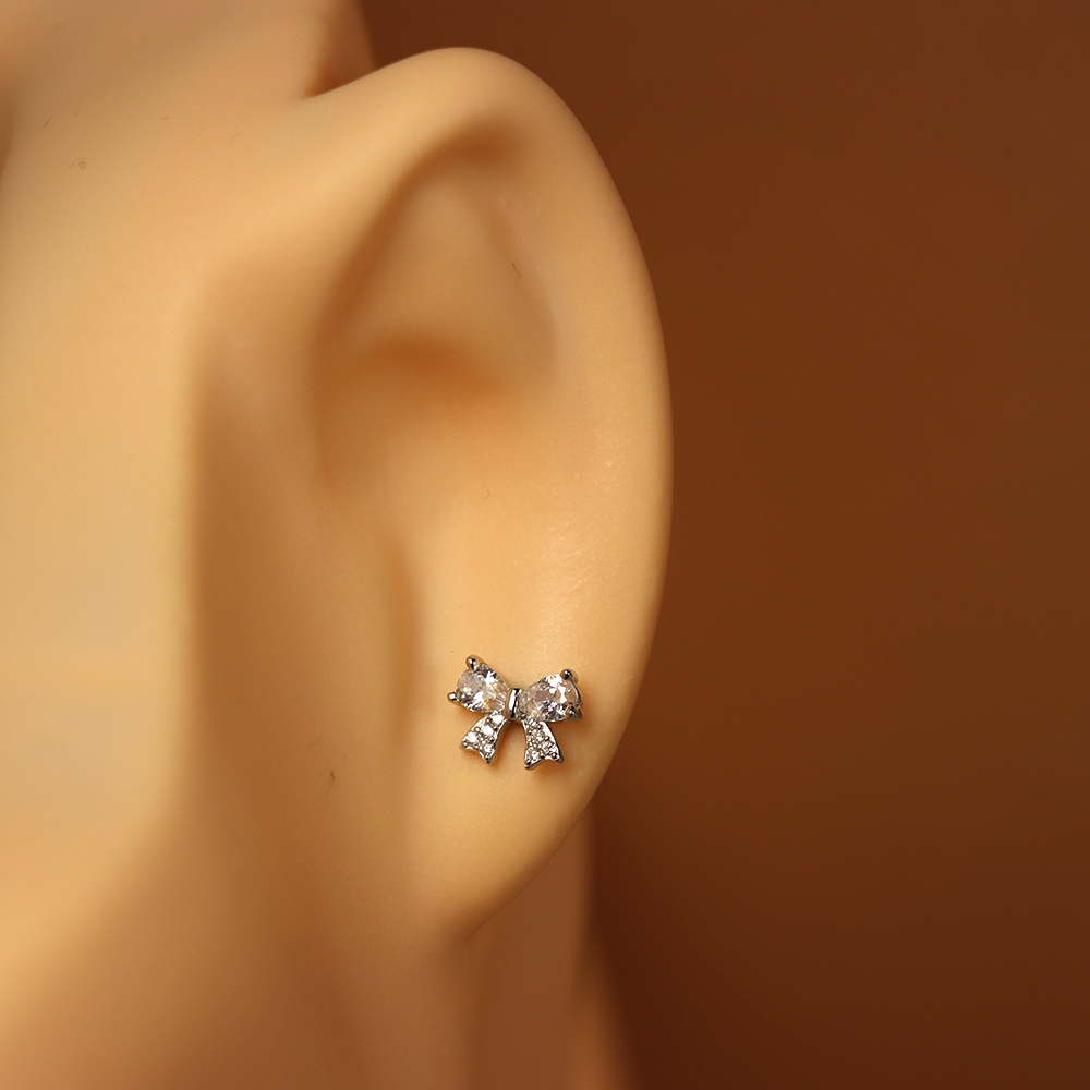 S925 Sterling Silver Bow-shaped Stud Earrings for Women