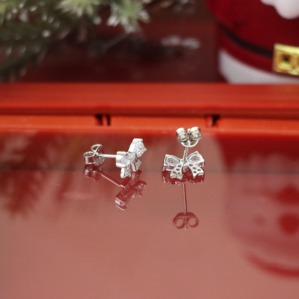 S925 Sterling Silver Bow-shaped Stud Earrings for Women