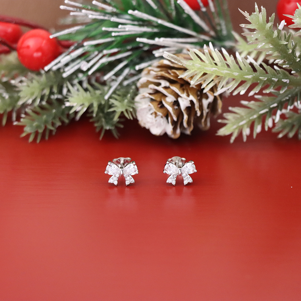 S925 Sterling Silver Bow-shaped Stud Earrings for Women