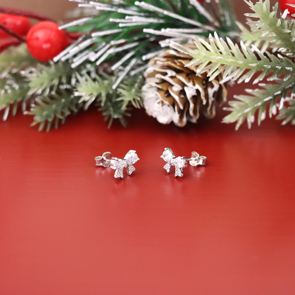 S925 Sterling Silver Bow-shaped Stud Earrings for Women