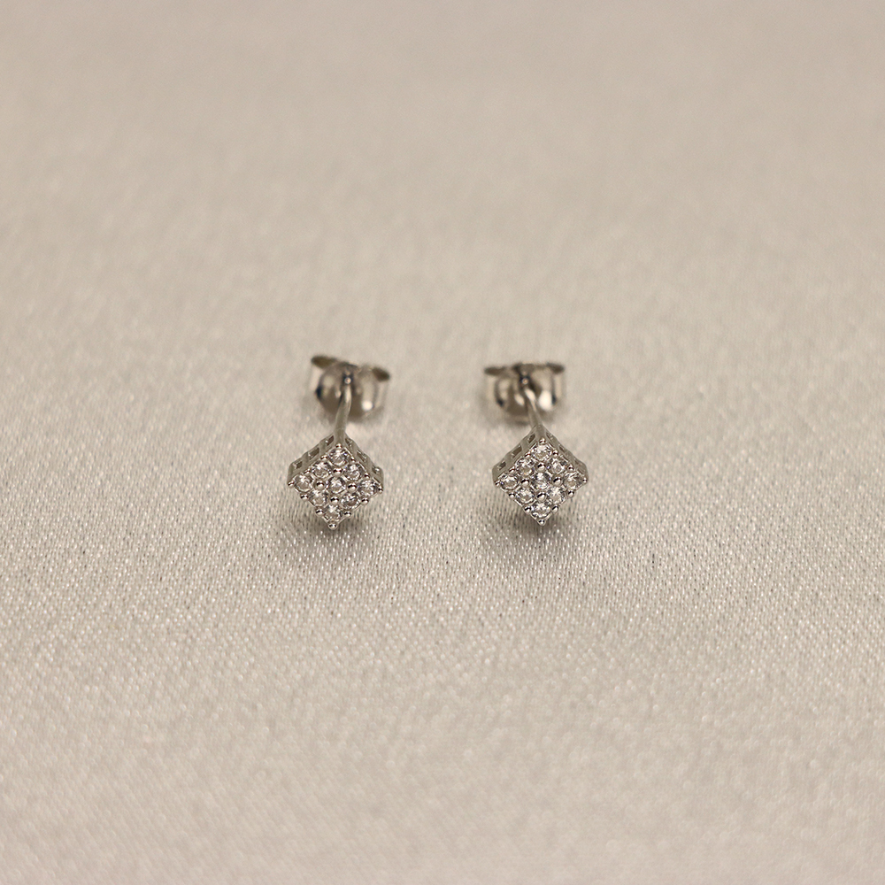 S925 Sterling Silver Square-shaped Fully Diamond-inlaid Stud Earrings for Women
