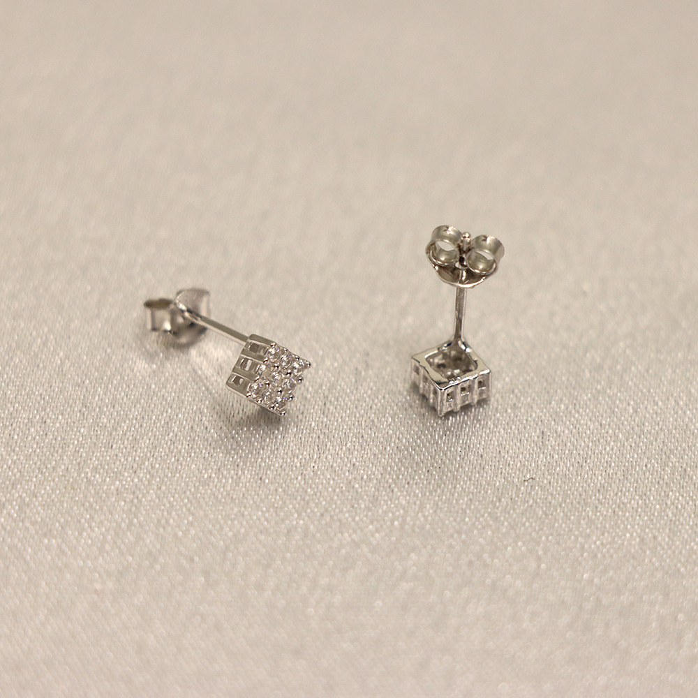 S925 Sterling Silver Square-shaped Fully Diamond-inlaid Stud Earrings for Women