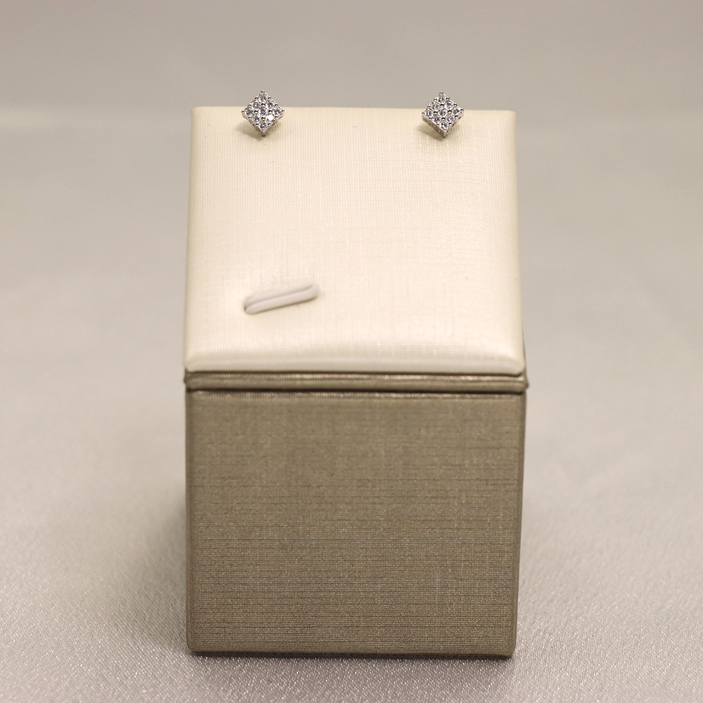 S925 Sterling Silver Square-shaped Fully Diamond-inlaid Stud Earrings for Women