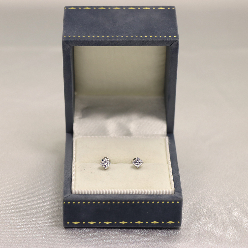 S925 Sterling Silver Square-shaped Fully Diamond-inlaid Stud Earrings for Women