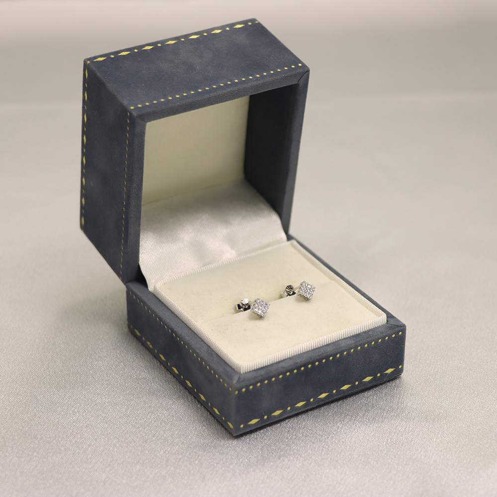 S925 Sterling Silver Square-shaped Fully Diamond-inlaid Stud Earrings for Women