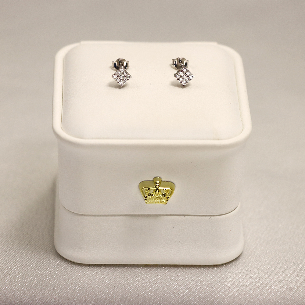S925 Sterling Silver Square-shaped Fully Diamond-inlaid Stud Earrings for Women