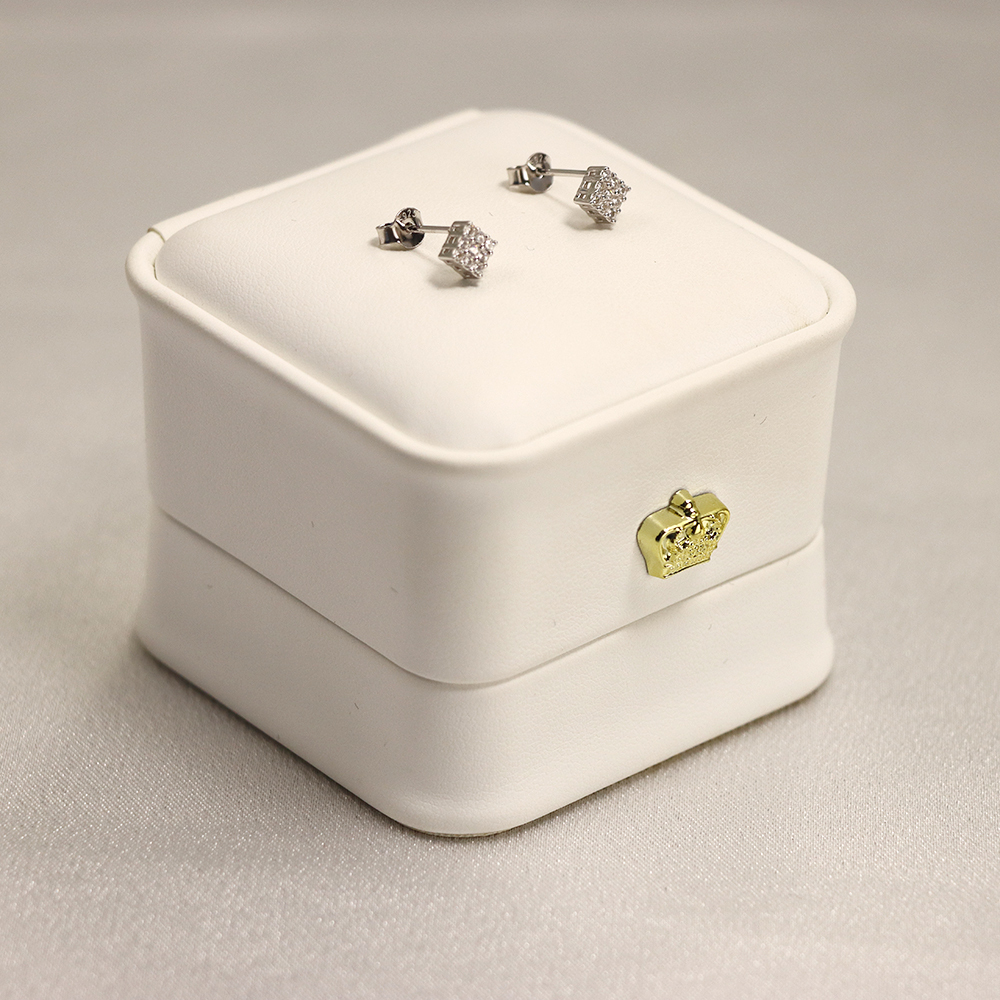 S925 Sterling Silver Square-shaped Fully Diamond-inlaid Stud Earrings for Women