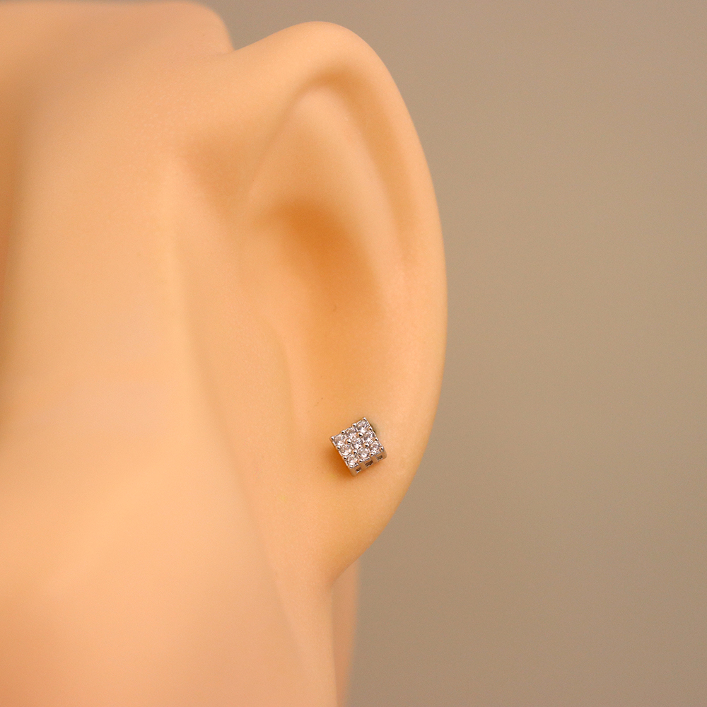 S925 Sterling Silver Square-shaped Fully Diamond-inlaid Stud Earrings for Women