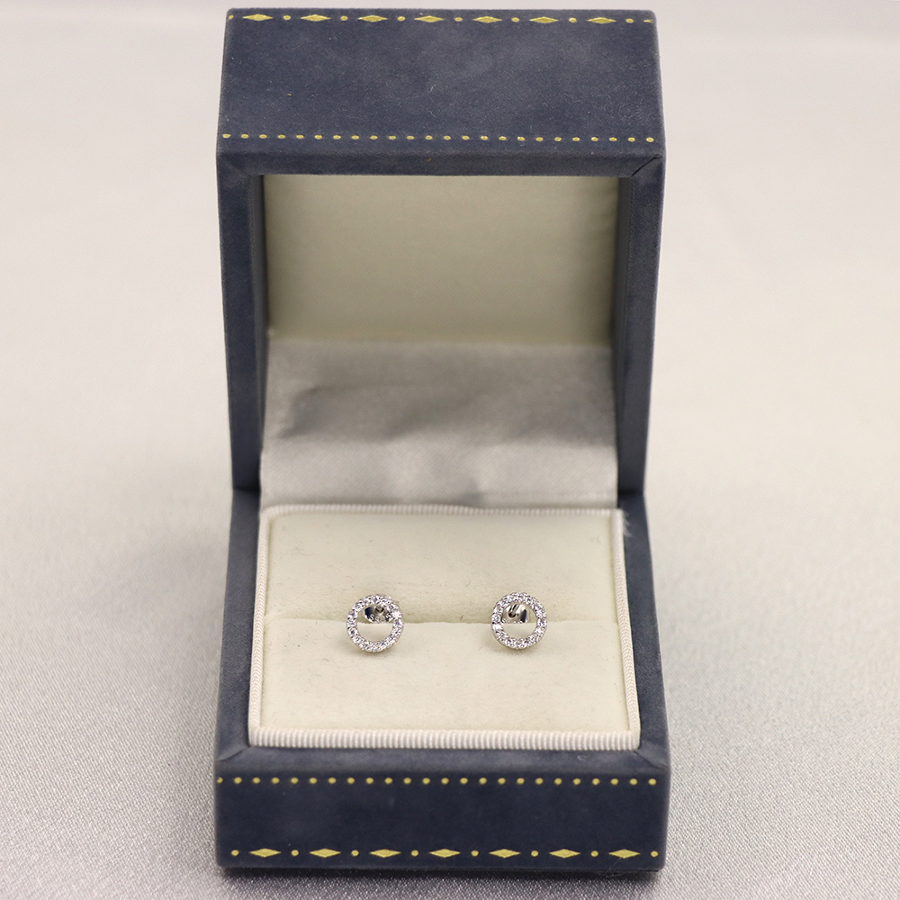 S925 Sterling Silver Hollow-out Circle-shaped Fully Diamond-inlaid Earrings