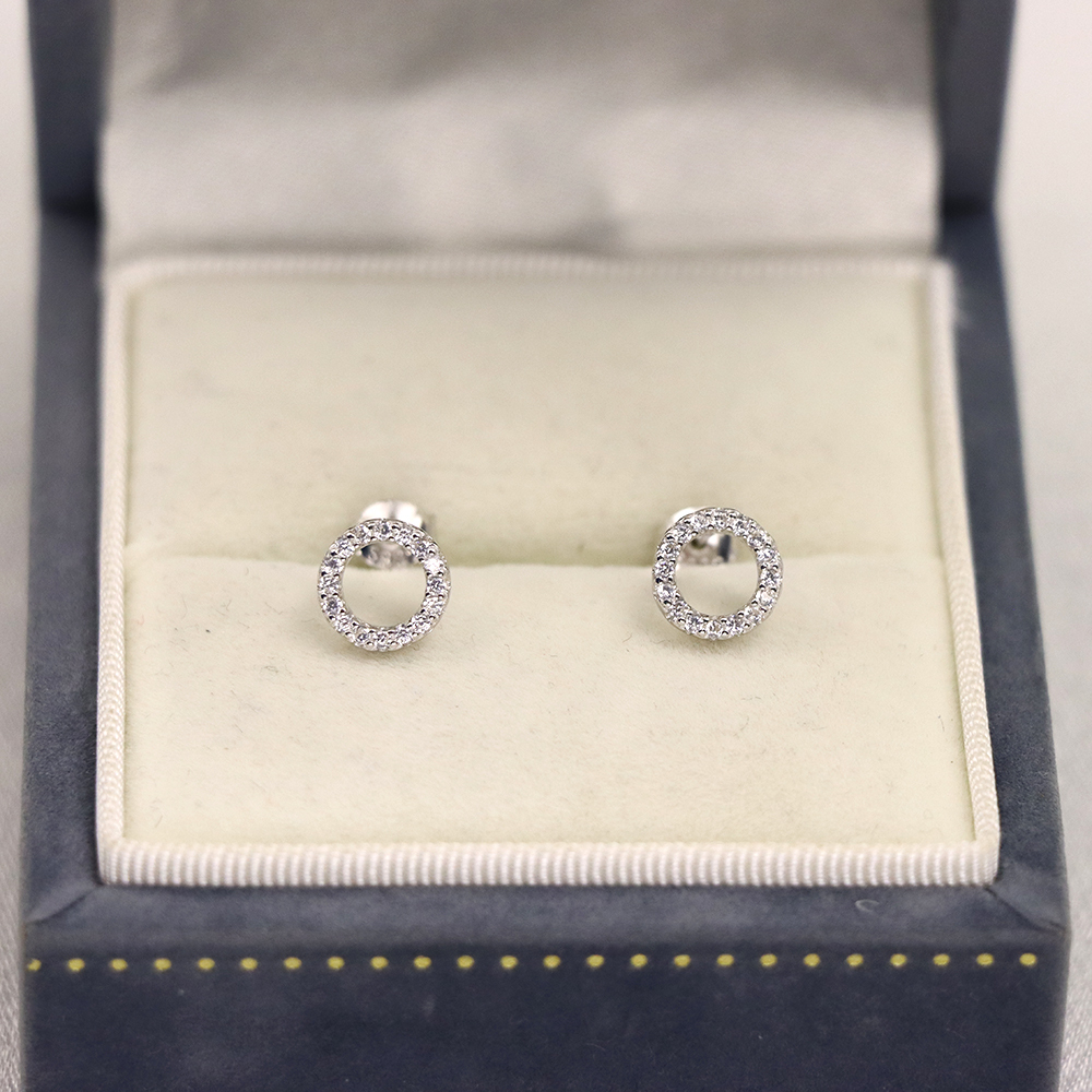 S925 Sterling Silver Hollow-out Circle-shaped Fully Diamond-inlaid Earrings