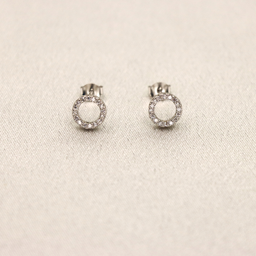 S925 Sterling Silver Hollow-out Circle-shaped Fully Diamond-inlaid Earrings