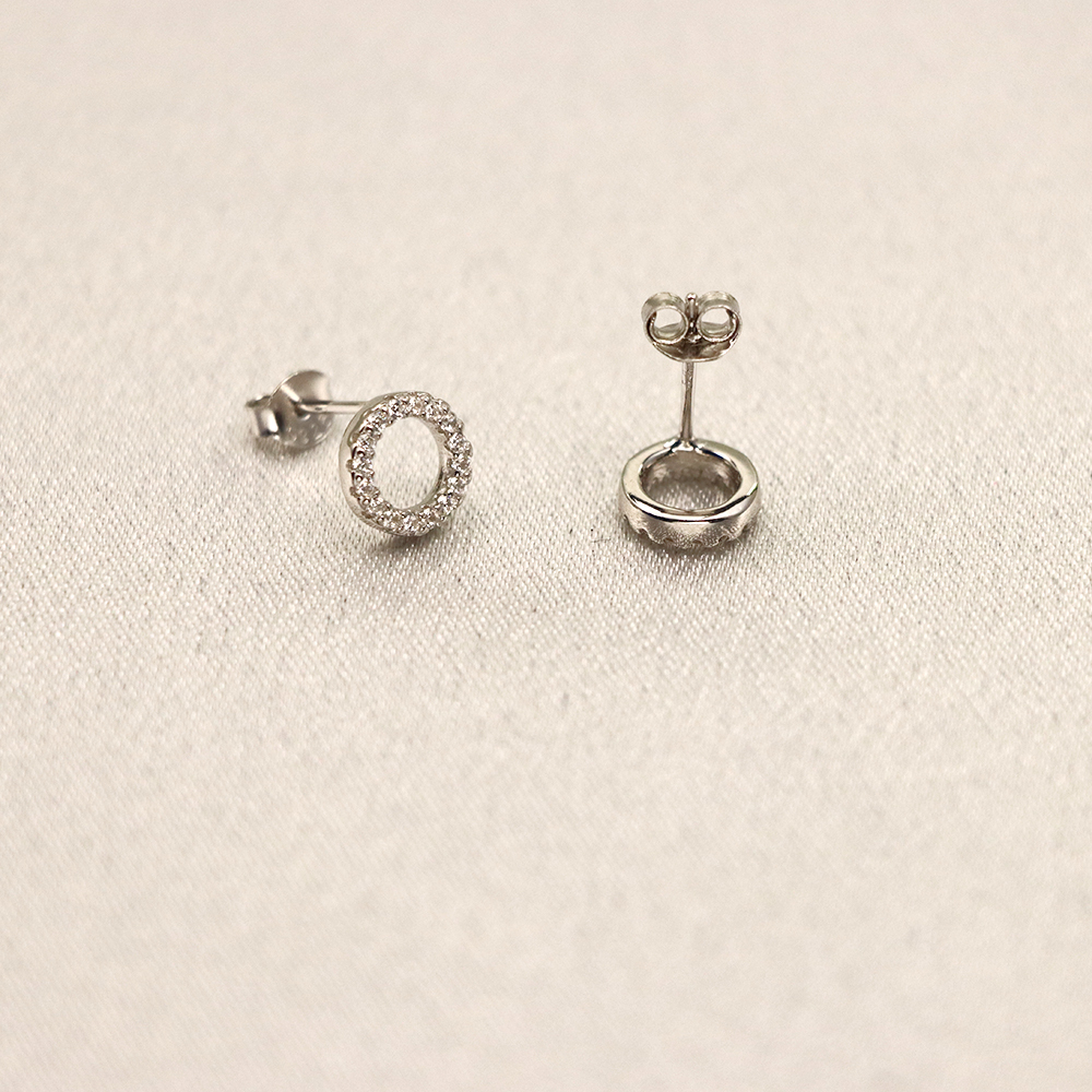 S925 Sterling Silver Hollow-out Circle-shaped Fully Diamond-inlaid Earrings