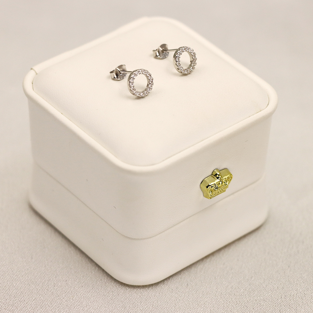 S925 Sterling Silver Hollow-out Circle-shaped Fully Diamond-inlaid Earrings