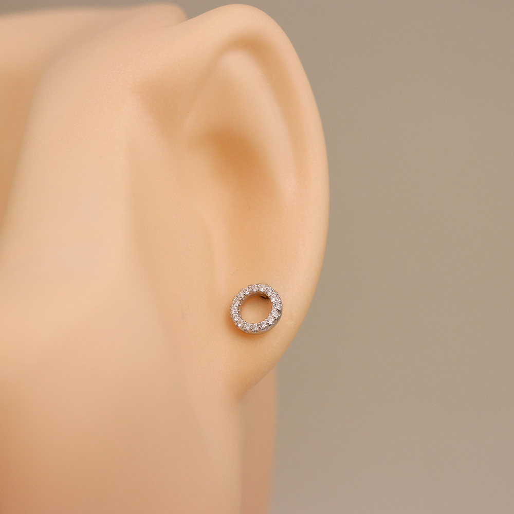S925 Sterling Silver Hollow-out Circle-shaped Fully Diamond-inlaid Earrings