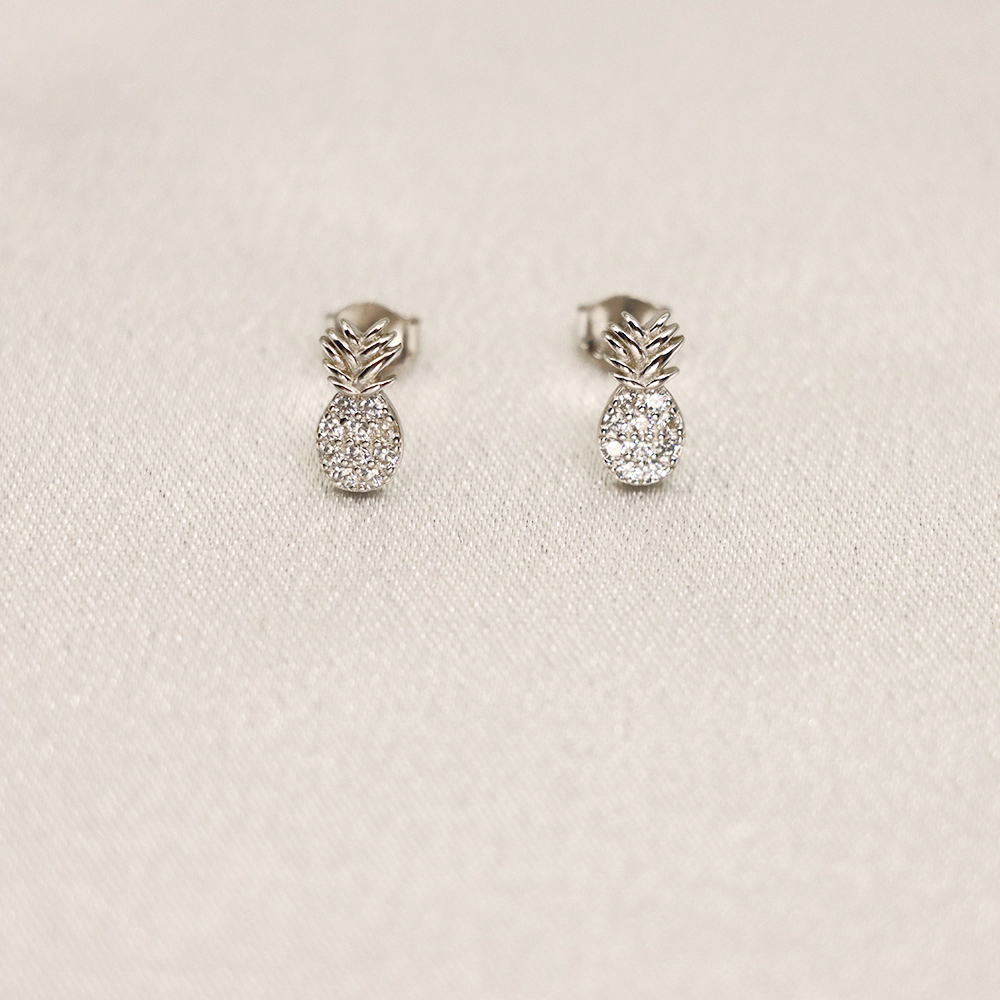S925 Silver Pineapple-shaped Stud Earrings for Women, Micro-inlaid with Diamonds