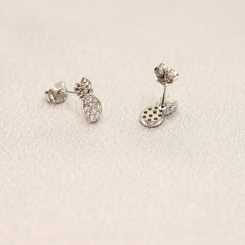 S925 Silver Pineapple-shaped Stud Earrings for Women, Micro-inlaid with Diamonds