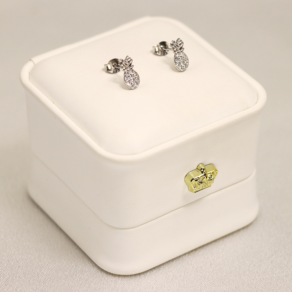 S925 Silver Pineapple-shaped Stud Earrings for Women, Micro-inlaid with Diamonds