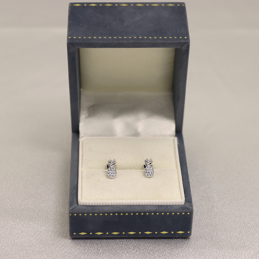 S925 Silver Pineapple-shaped Stud Earrings for Women, Micro-inlaid with Diamonds