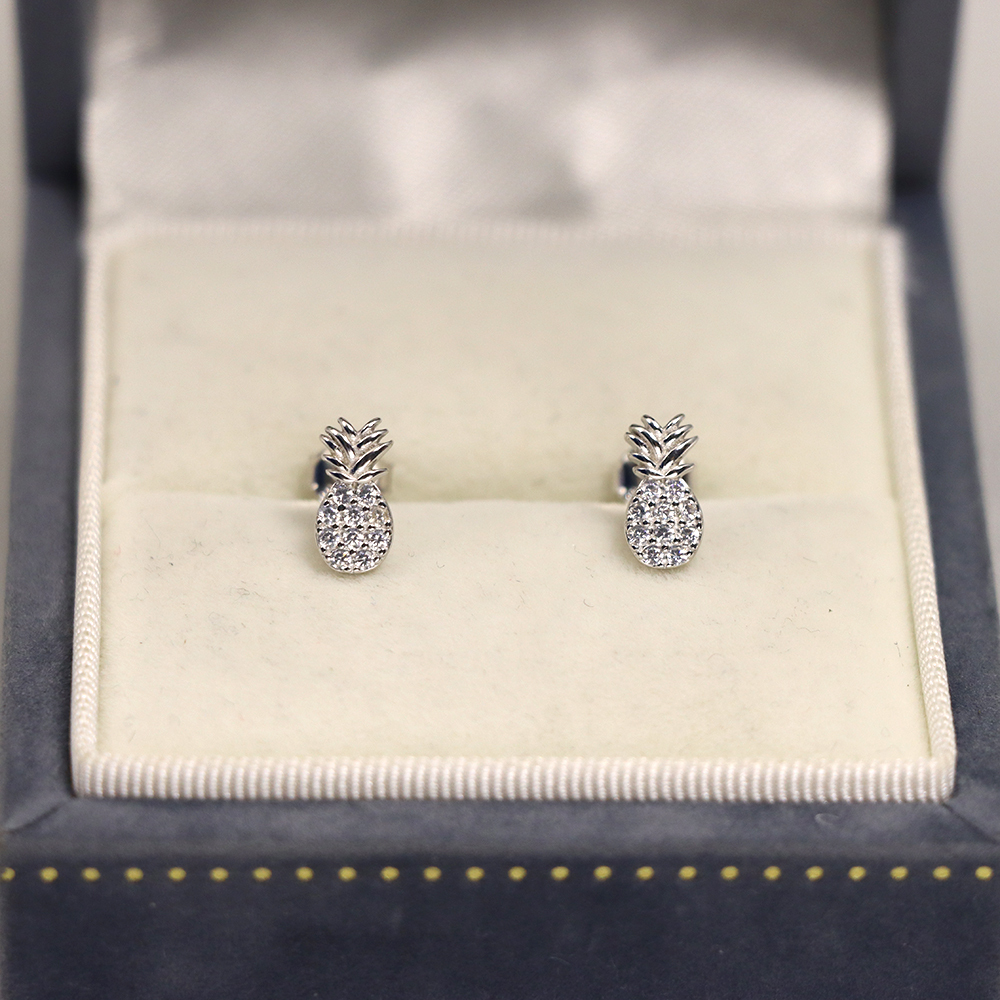 S925 Silver Pineapple-shaped Stud Earrings for Women, Micro-inlaid with Diamonds