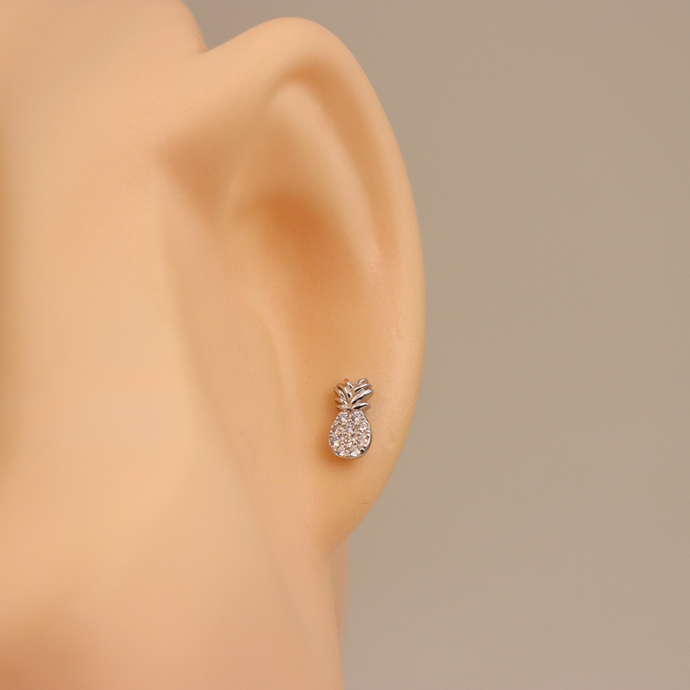 S925 Silver Pineapple-shaped Stud Earrings for Women, Micro-inlaid with Diamonds