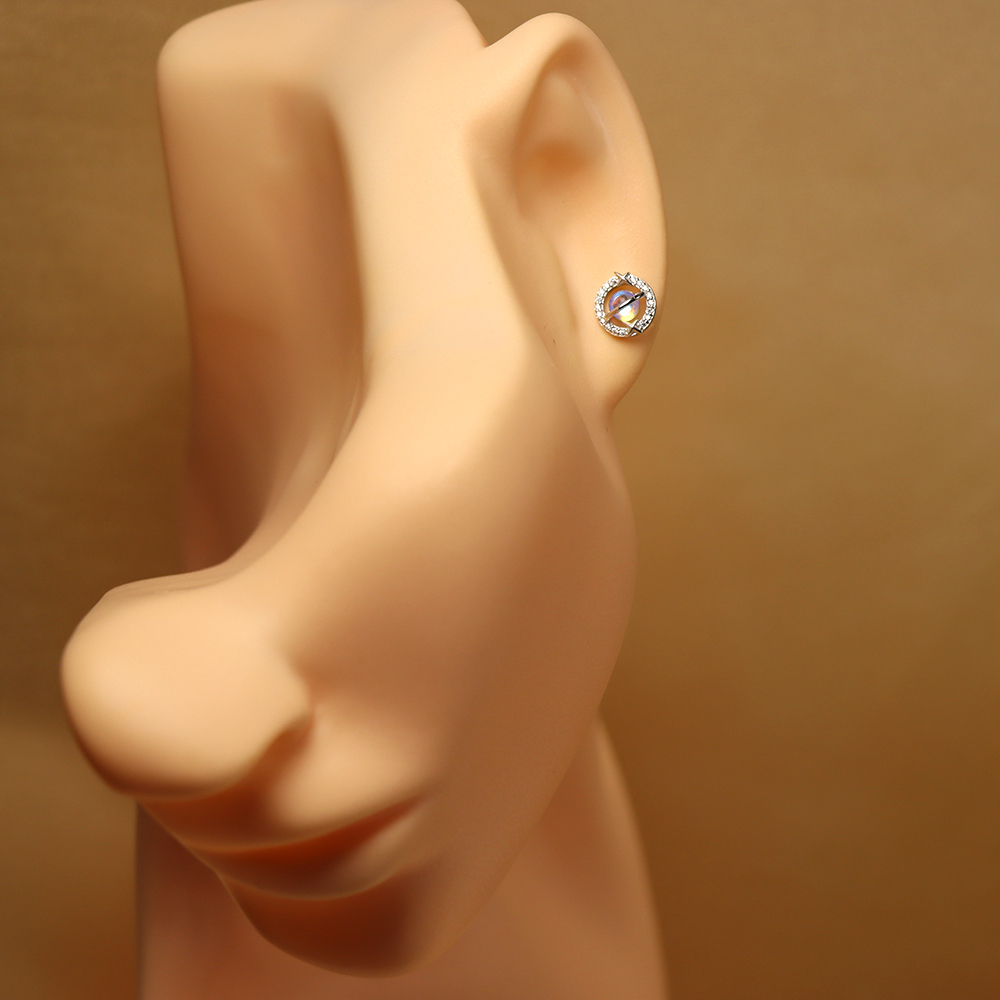 S925 Silver Earrings with Moonstone in a Planet - shaped Design