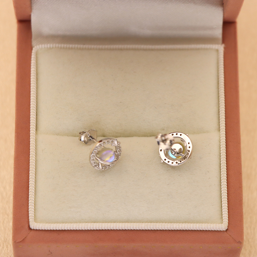 S925 Silver Earrings with Moonstone in a Planet - shaped Design