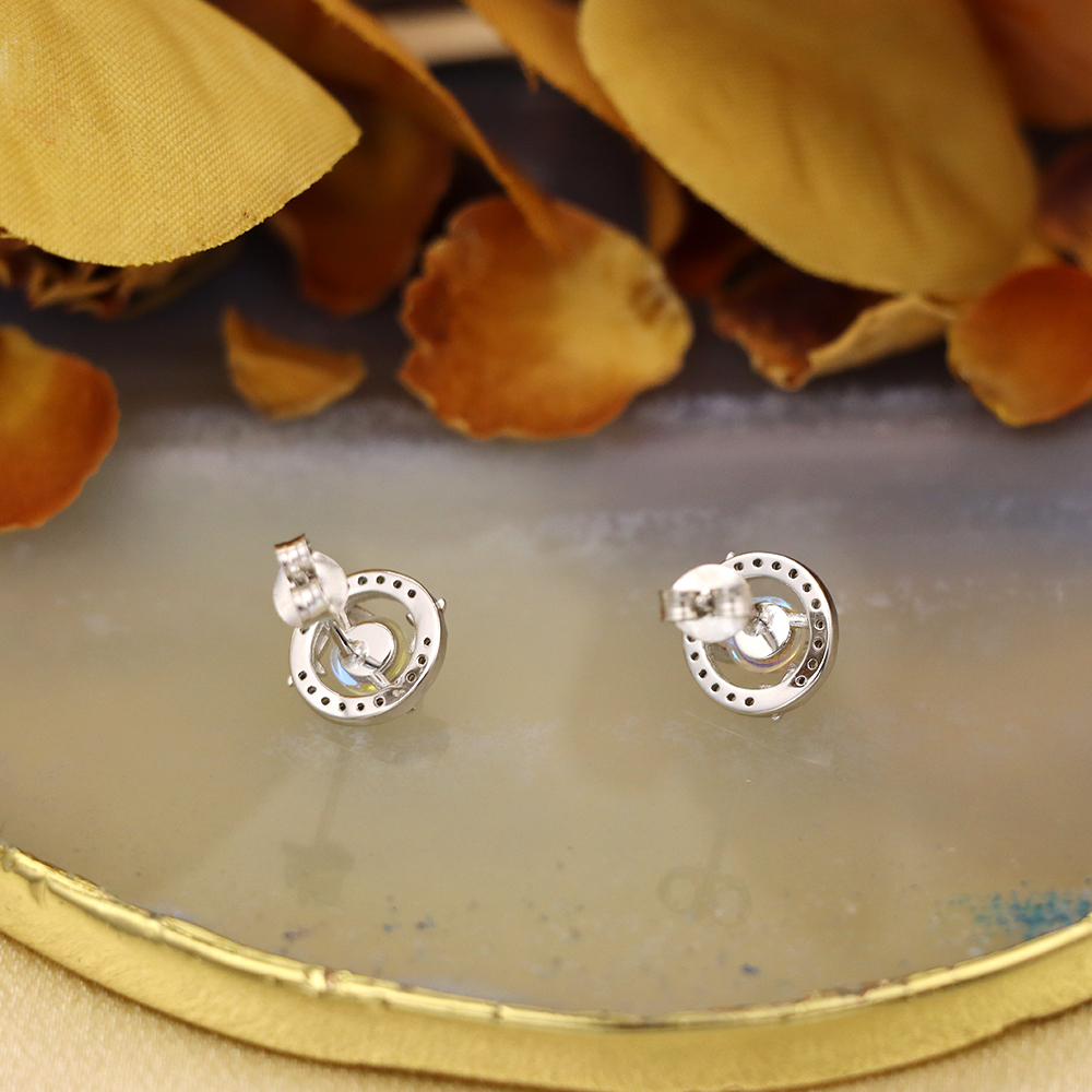 S925 Silver Earrings with Moonstone in a Planet - shaped Design