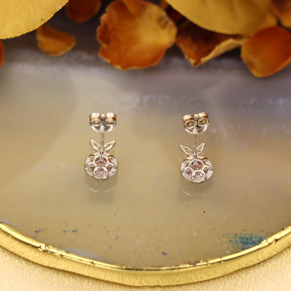 S925 Sterling Silver Earrings with Pink Cubic Zirconia in Geometric Design