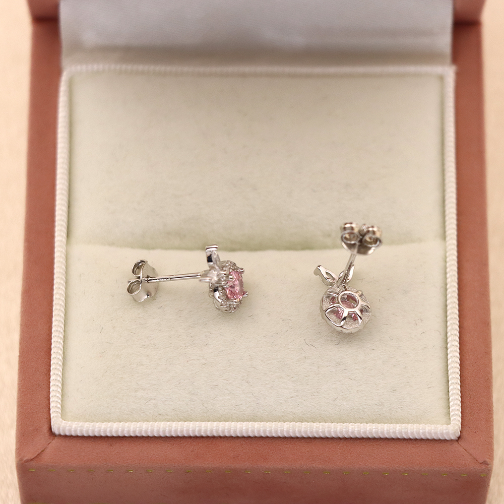 S925 Sterling Silver Earrings with Pink Cubic Zirconia in Geometric Design