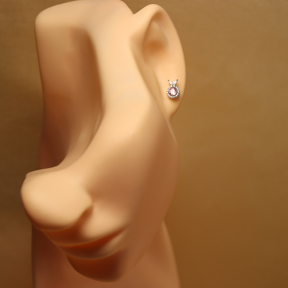 S925 Sterling Silver Earrings with Pink Cubic Zirconia in Geometric Design