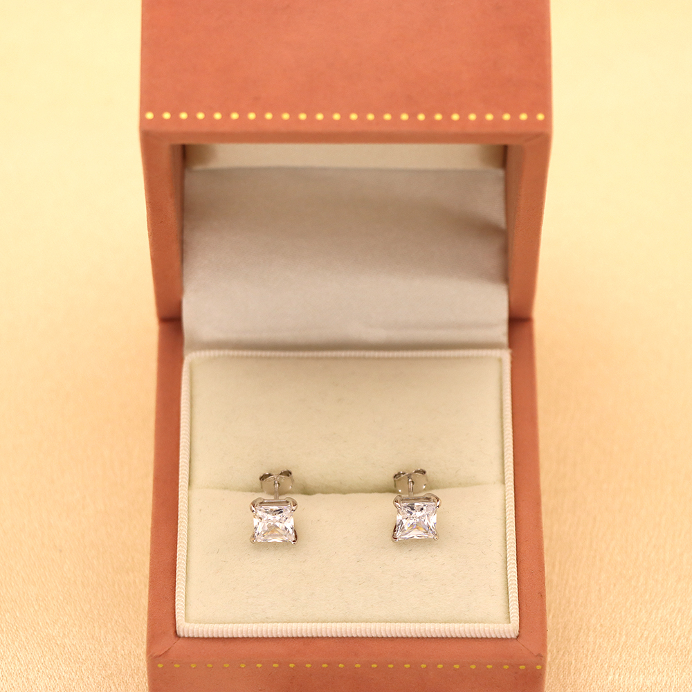 S925 Sterling Silver Square - shaped Cubic Zirconia Stud Earrings for Women