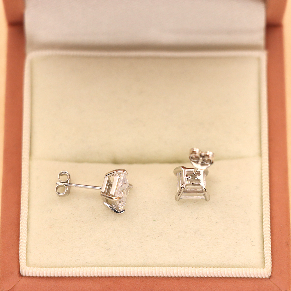 S925 Sterling Silver Square - shaped Cubic Zirconia Stud Earrings for Women
