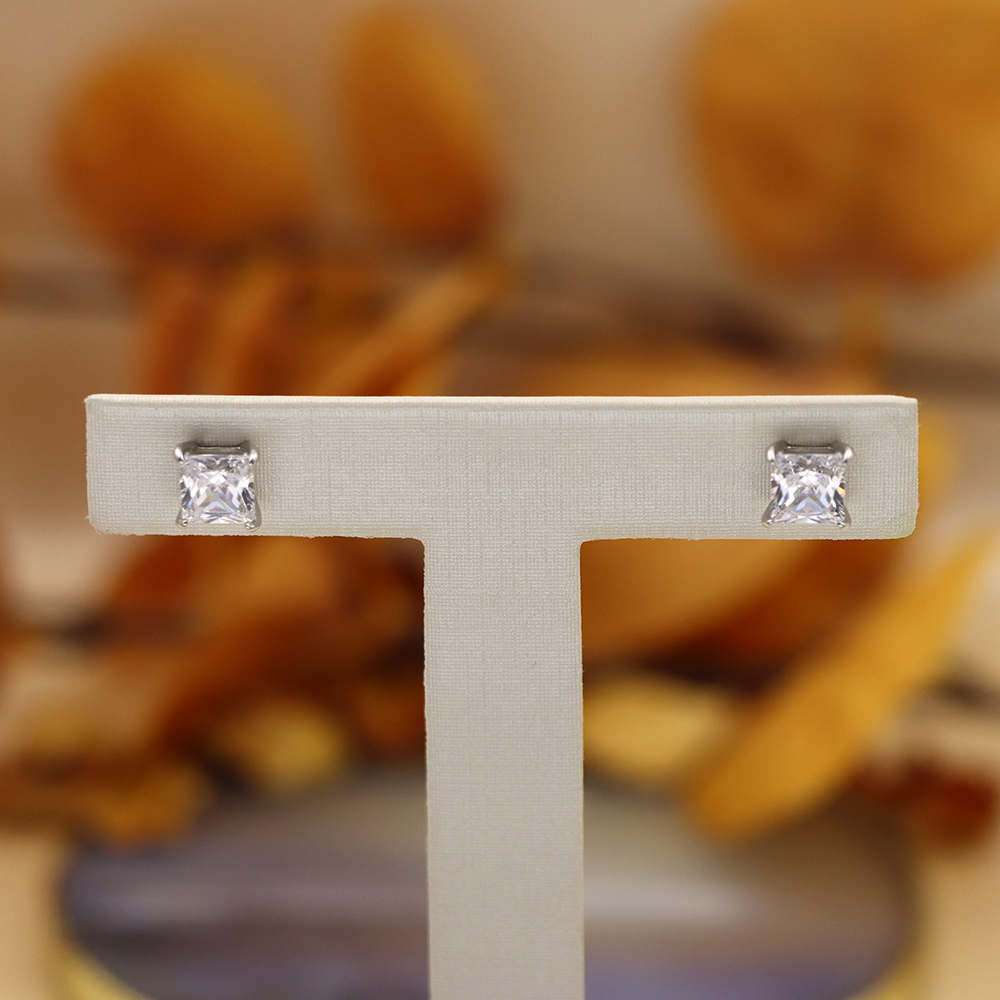 S925 Sterling Silver Square - shaped Cubic Zirconia Stud Earrings for Women