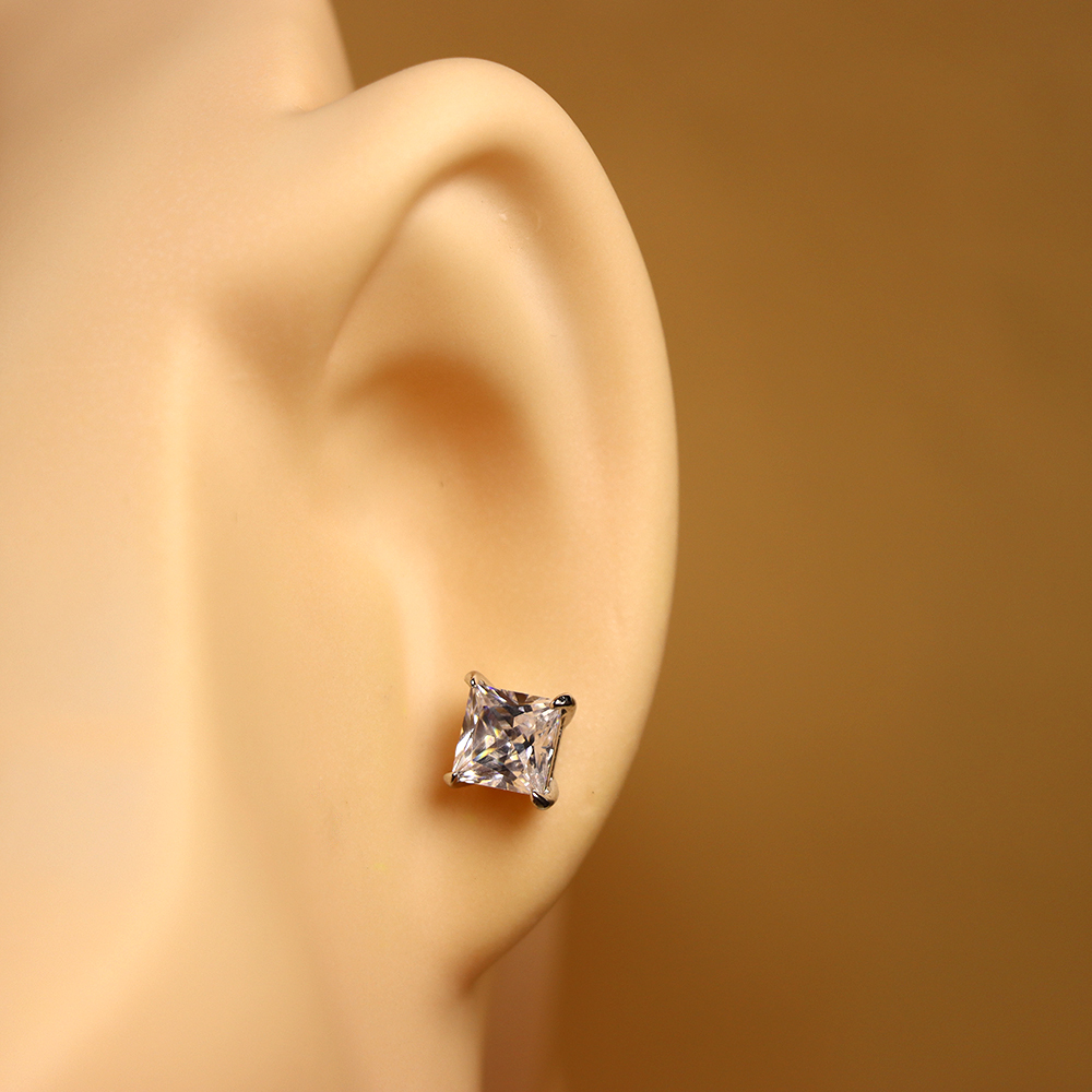 S925 Sterling Silver Square - shaped Cubic Zirconia Stud Earrings for Women
