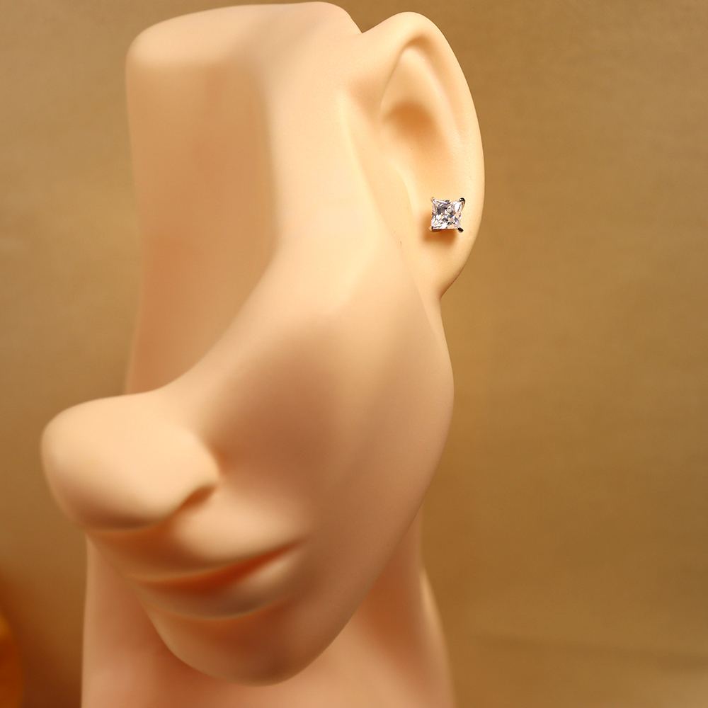 S925 Sterling Silver Square - shaped Cubic Zirconia Stud Earrings for Women