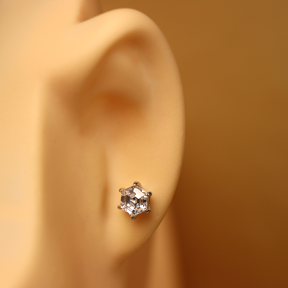 S925 Sterling Silver Hexagonal Diamond Earrings