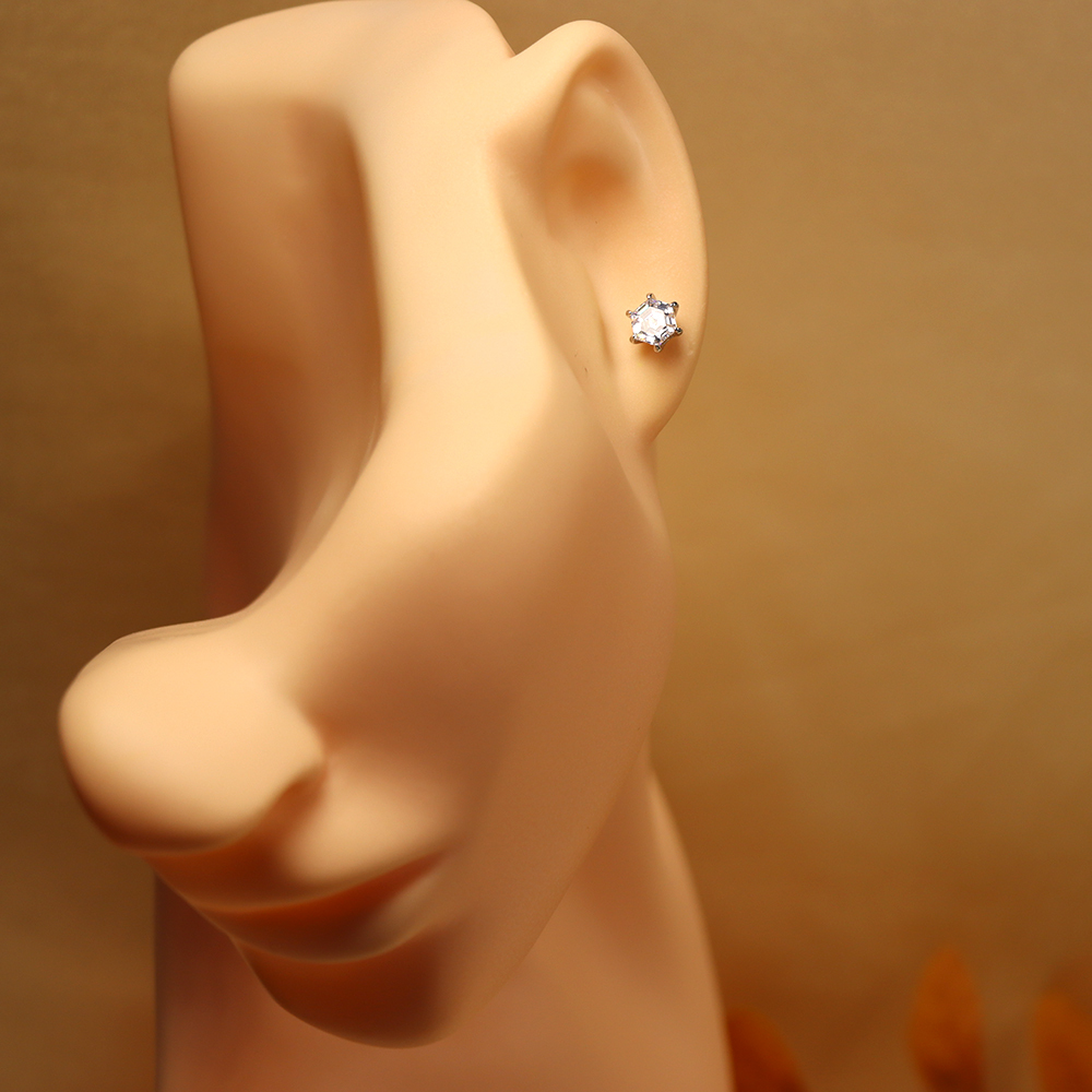 S925 Sterling Silver Hexagonal Diamond Earrings