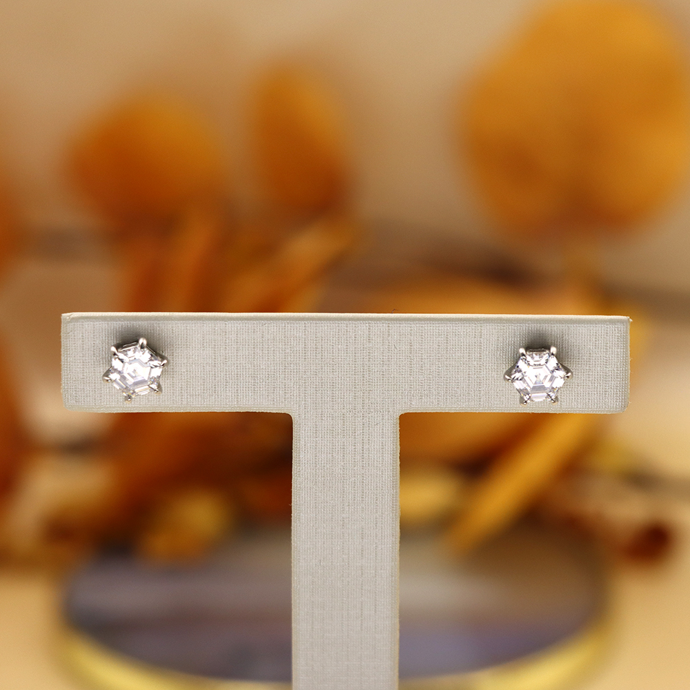 S925 Sterling Silver Hexagonal Diamond Earrings