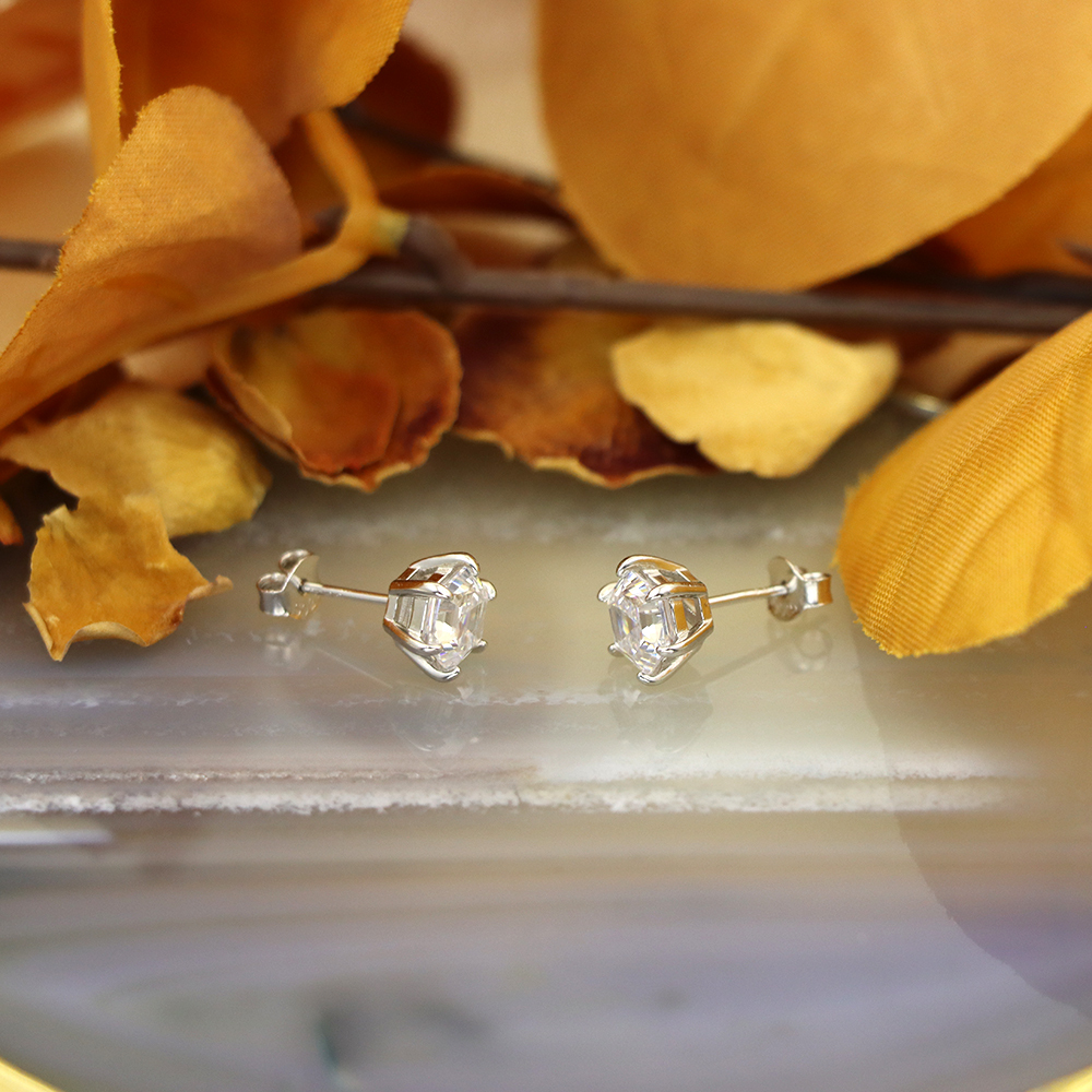 S925 Sterling Silver Hexagonal Diamond Earrings