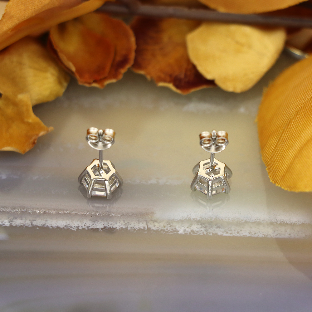 S925 Sterling Silver Hexagonal Diamond Earrings