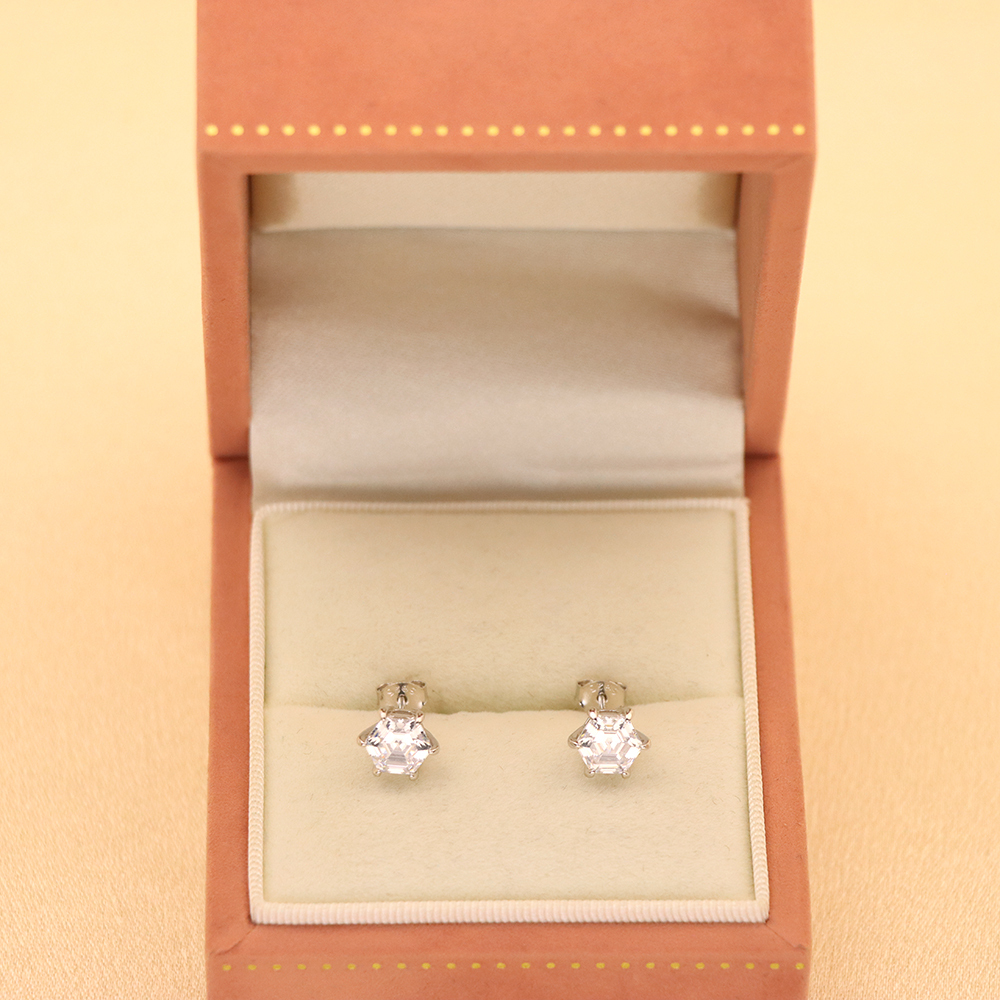 S925 Sterling Silver Hexagonal Diamond Earrings