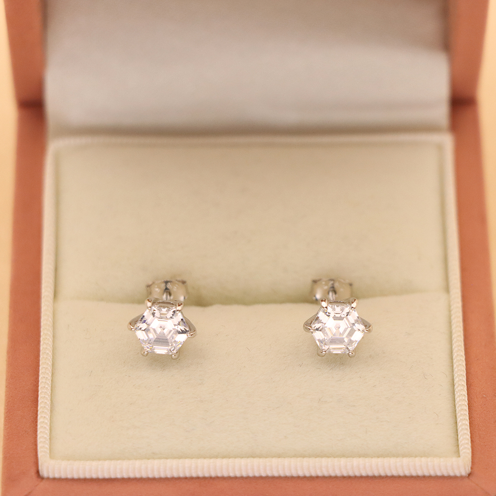 S925 Sterling Silver Hexagonal Diamond Earrings