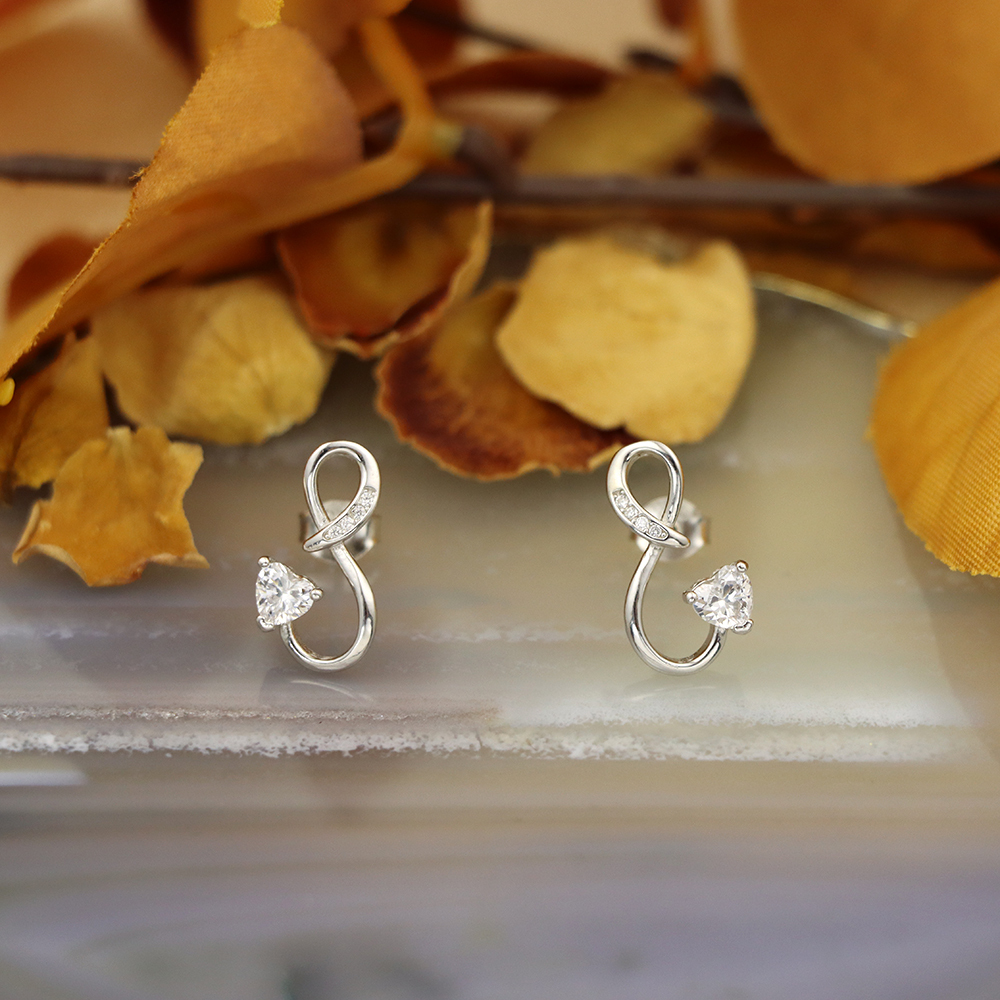 S925 Sterling Silver Infinity Heart - shaped Earrings