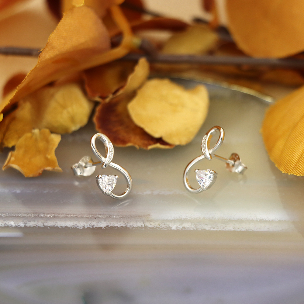 S925 Sterling Silver Infinity Heart - shaped Earrings