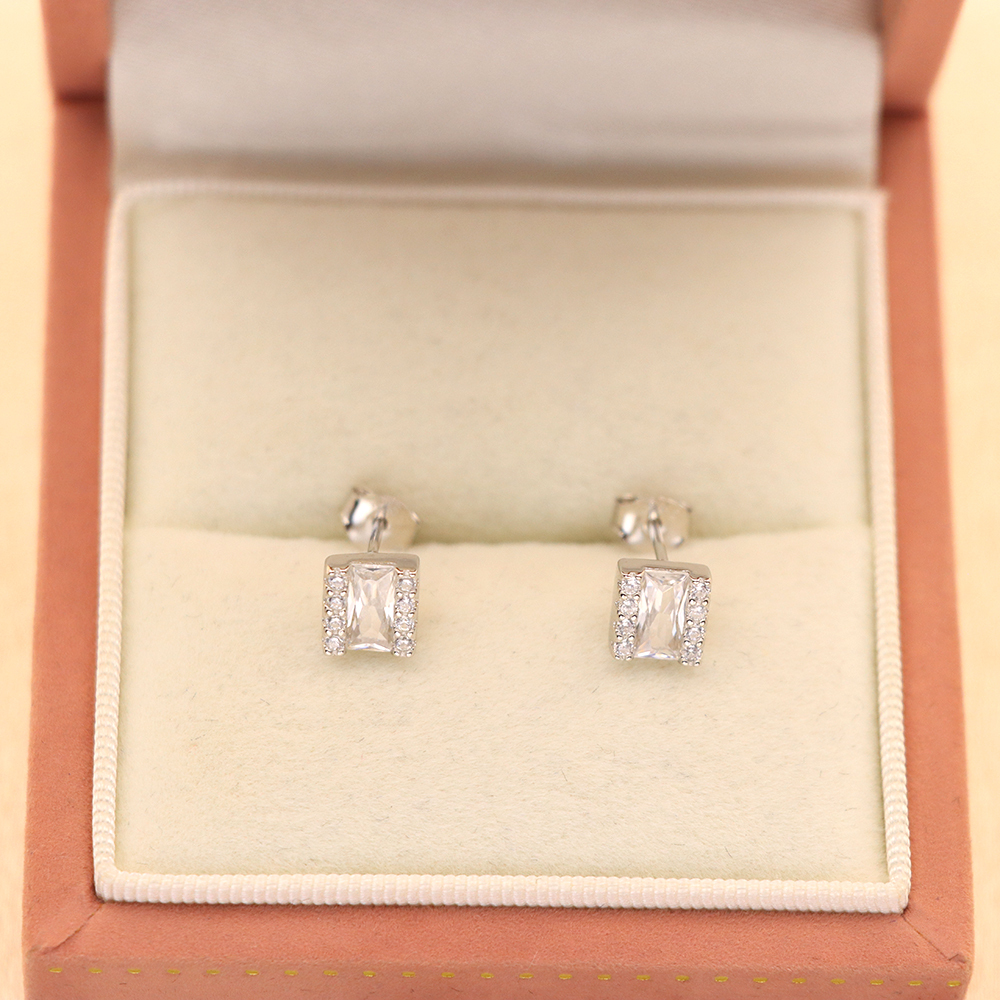 S925 Silver Square-shaped Micro-inlaid with Diamonds Stud Earrings for Women
