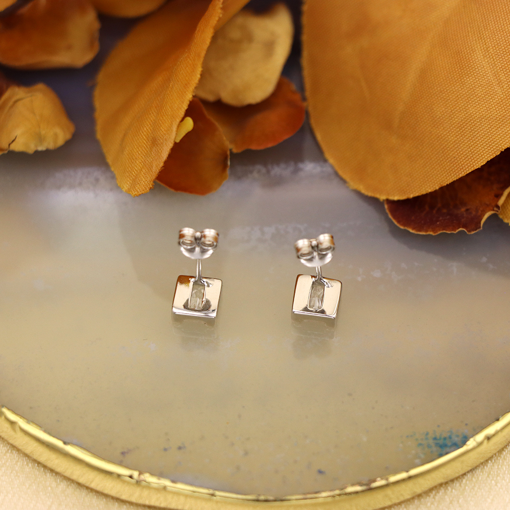 S925 Silver Square-shaped Micro-inlaid with Diamonds Stud Earrings for Women