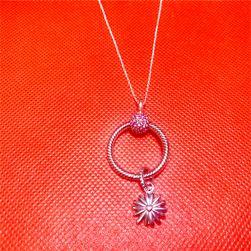 Pandora necklace silver S925 Daisy pendant heart 'O' Pendant  45cm
